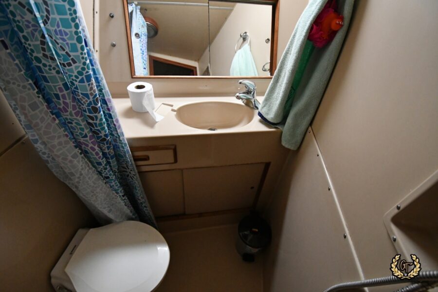 One of the bathrooms inside the yacht