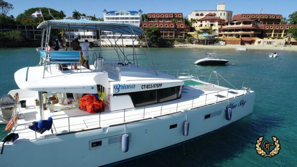Side close up view of the Lagoon Catamaran in Sosua